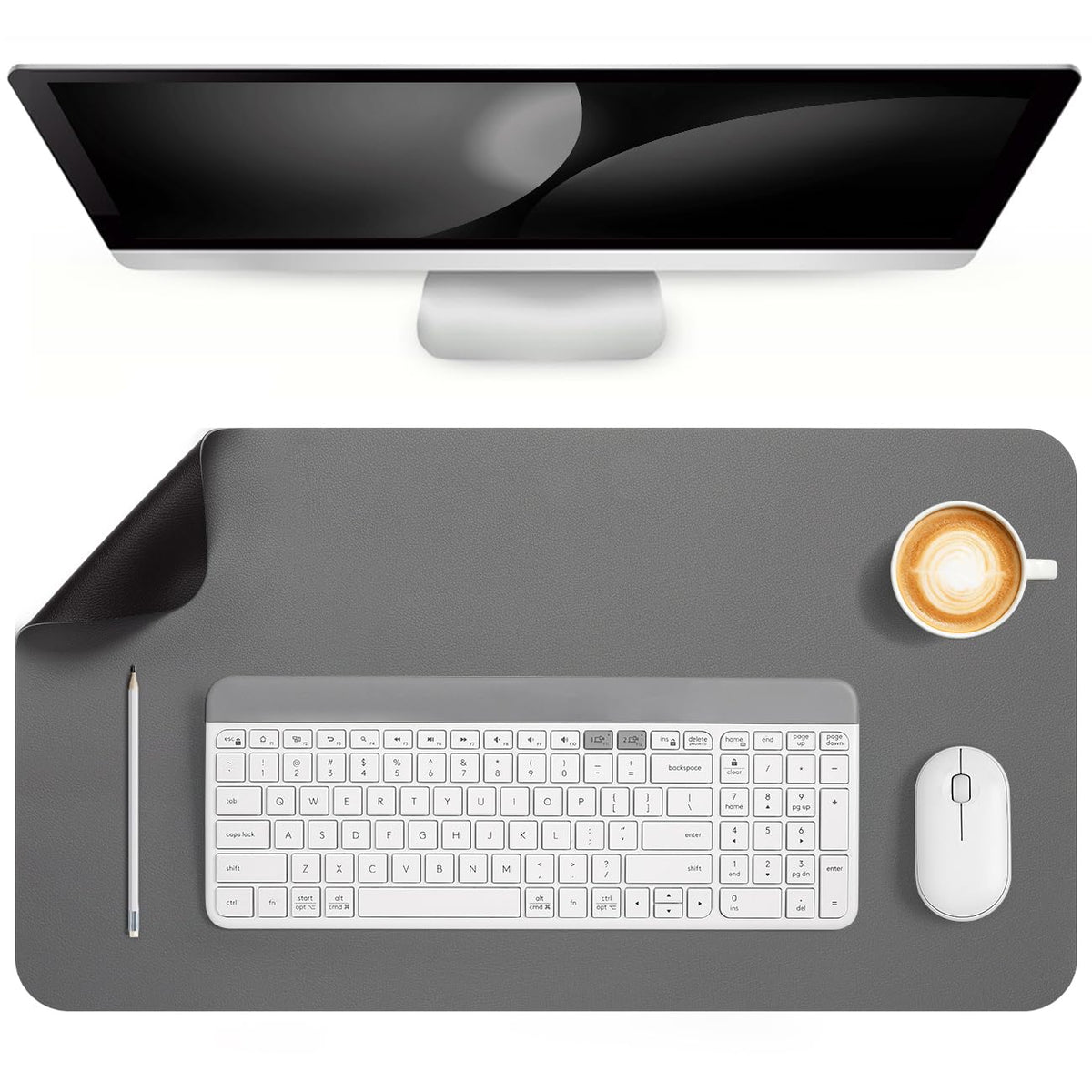 Dual-Sided Faux Leather Desk Pad – Black & Gray