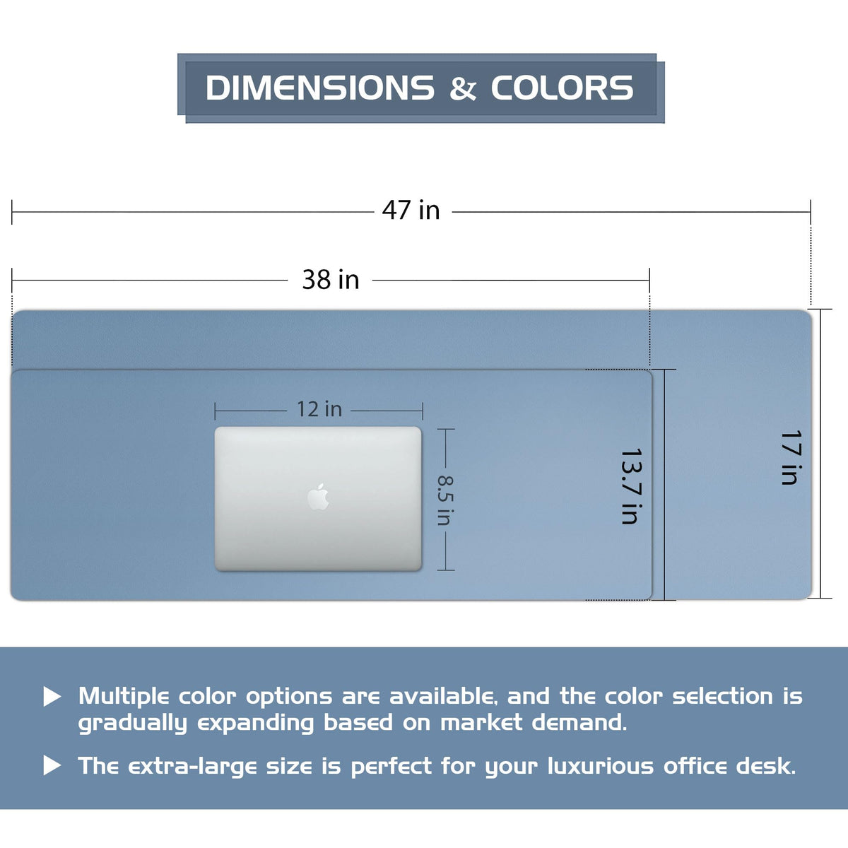PU Leather Desk Pad – 38” × 13.7”, Denim Blue