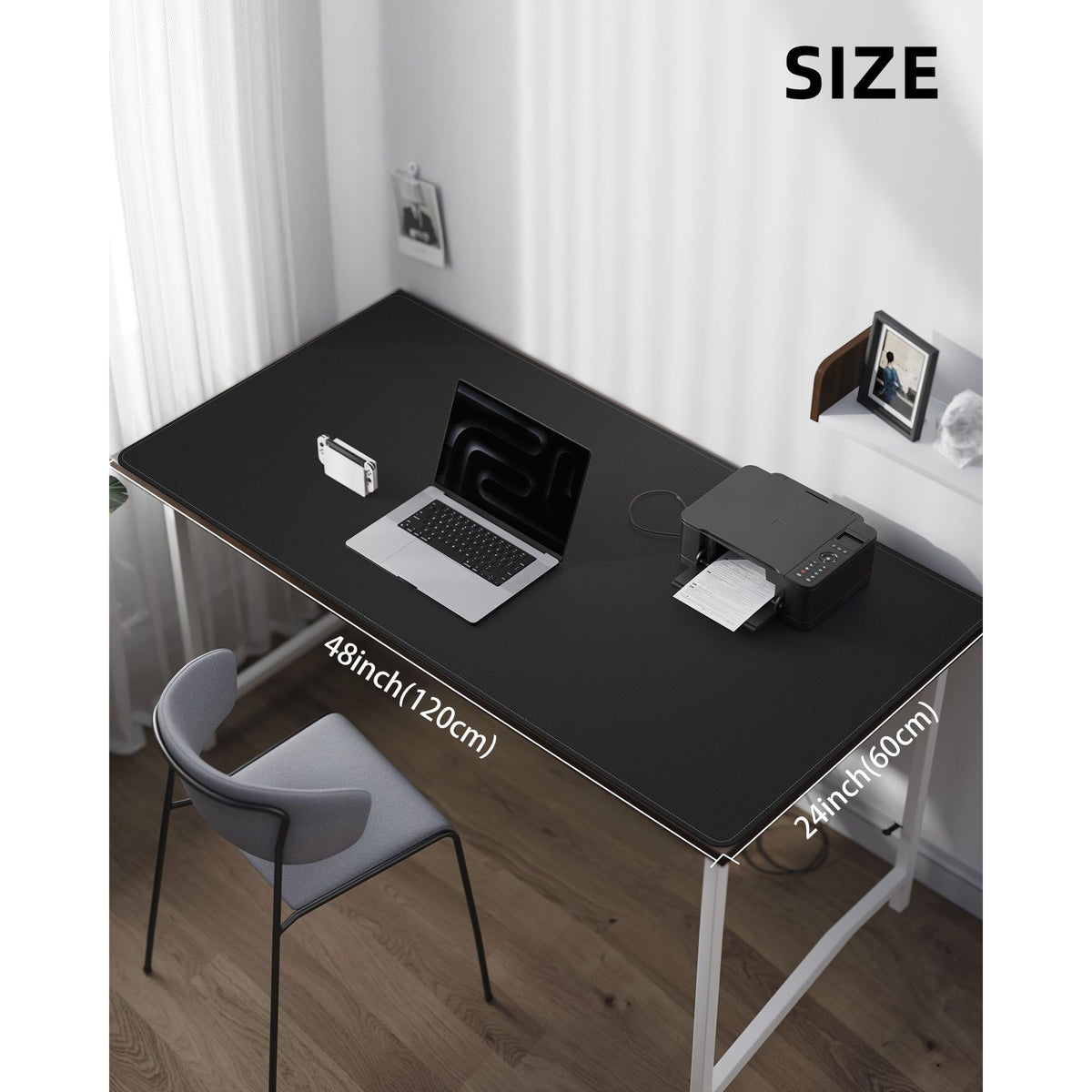 Premium PU Leather Desk Pad – 48” × 24”, Black