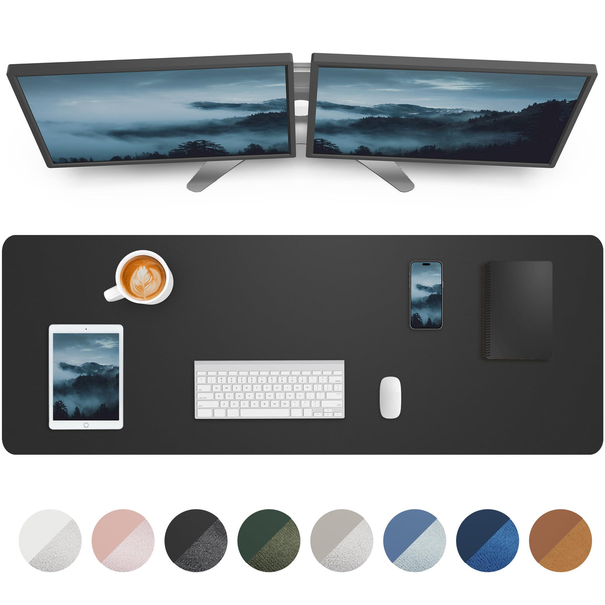 Extra-Large PU Leather Desk Mat – 48” × 17”, Black