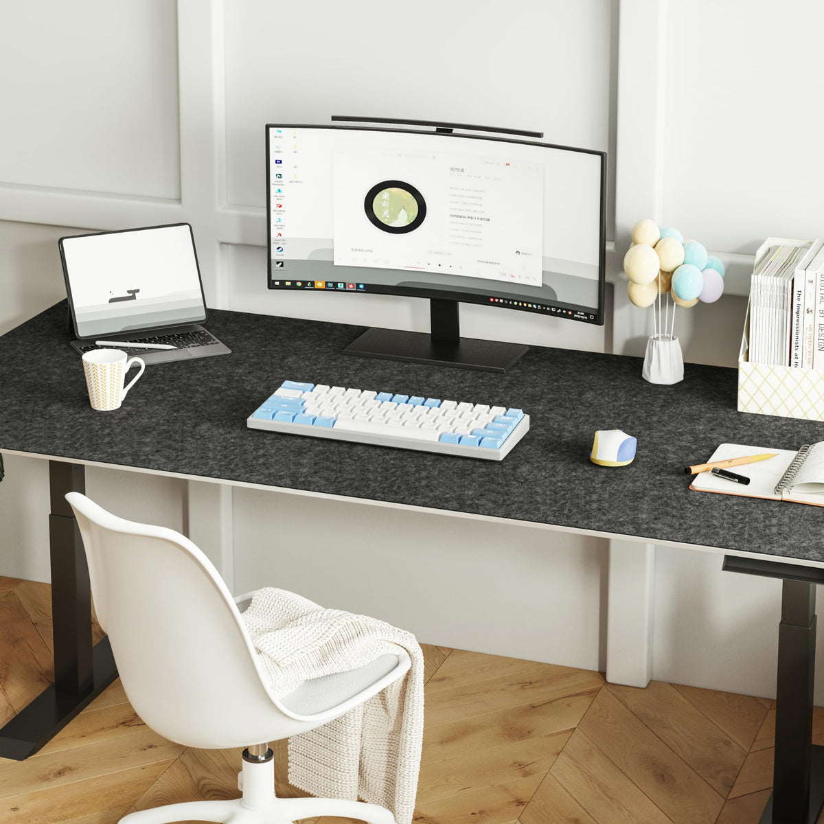Large Felt Desk Mat – 47.2” × 23.6”, Dark Gray