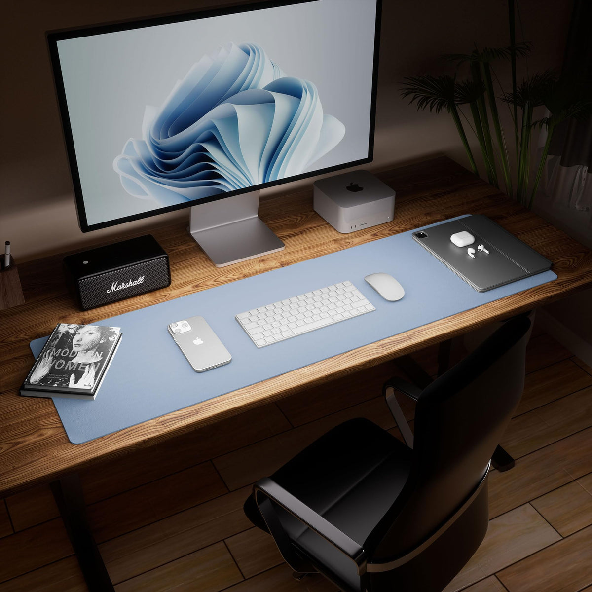 PU Leather Desk Pad – 38” × 13.7”, Denim Blue