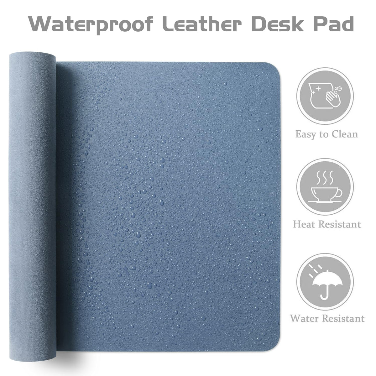 PU Leather Desk Pad – 38” × 13.7”, Denim Blue