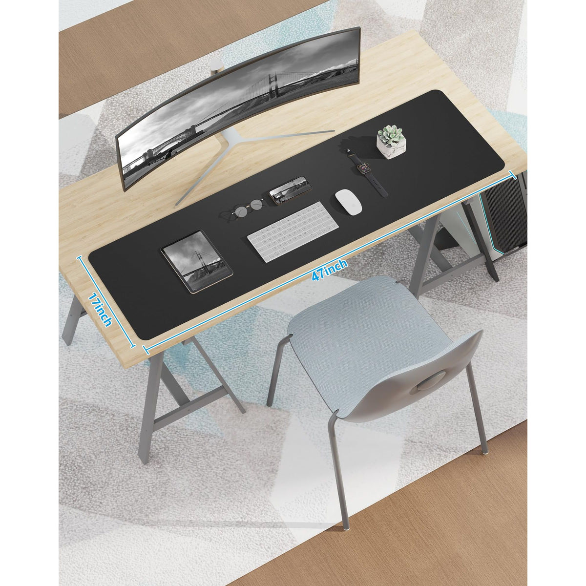 Extra-Large PU Leather Desk Mat – 48” × 17”, Black