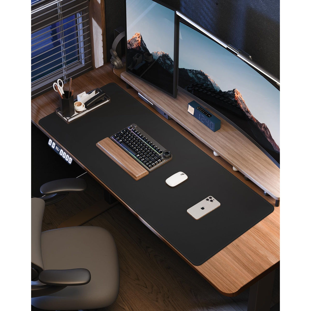 Premium PU Leather Desk Pad – 48” × 24”, Black