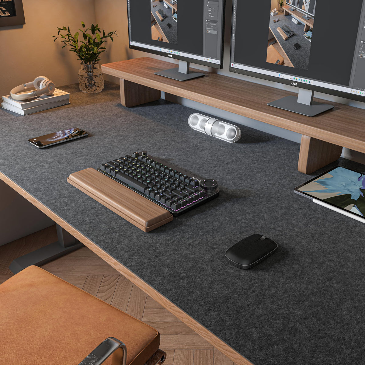 Large Felt Desk Mat – 47.2” × 23.6”, Dark Gray